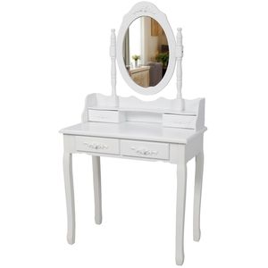 Tocador de Maquillaje de Madera Blanco Princesa con 4 Cajones, Taburete Acolchado y Espejo para Dormitorio de Niñas - Product Image 4