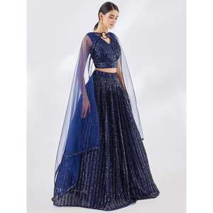 Belle fête en filet à paillettes bleu Lehenga Choli avec Dupatta - Product Image 6