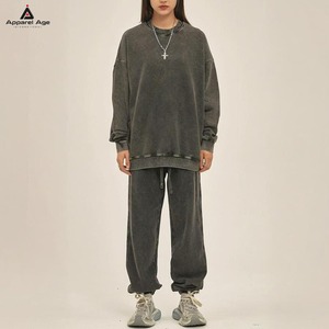 Personaliza tu diseño: Conjunto de sudadera y joggers holgados de algodón para mujer, estilo vintage, con efecto lavado ácido, sudaderas de cuello redondo y pantalones de chándal. - Product Image 2