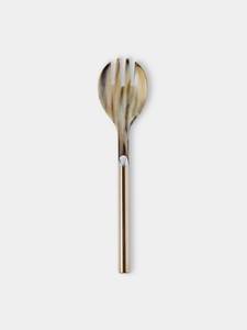 Handcrafted Natural Horn Serving Spoon <b>Salad</b> <b>Server</b> With Horn Head And Gold Tone Metal Stem For Modern Dining Serving Set - Product Image 1