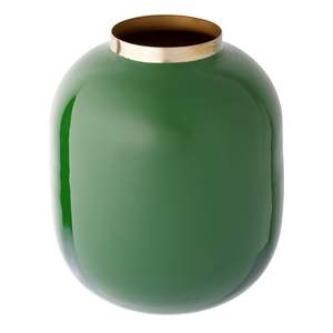 Vase de table vert forêt artisanal de luxe, pot à fleurs minimaliste en émail avec bordure en laiton, décoration intérieure, vases d'appoint - Product Image 1