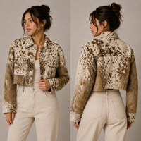 Jaket Safari Bulu Imitasi Motif Hewan Kerah Lipat Kancing Depan Panjang Pendek Musim Dingin Unisex Pakaian Luar, Jaket Kulit Sapi