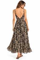 Robe longue en soie style bohème paisley pour femme, col en V, dos nu, coupe trapèze, idéale pour l'été et les vacances à la plage