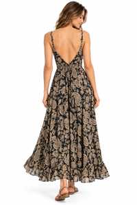 Wholesale Boho Paisley <b>Silk</b> Maxi <b>Dress</b> Women V Neck Backless A Line <b>Summer</b> Beach Vacation <b>Dress</b> - Product Image 5