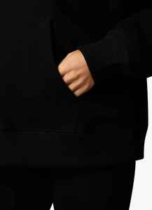 Oversized Black Hooded Sweatshirt With Front Pocket Regular Fit Casual Unisex Fleece Knitted Autumn Wear - Product Image 4