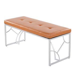 Collezione contemporanea di costellazione di panca in finta pelle di metallo e cammello argento per mobili da soggiorno - Product Image 3