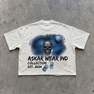 Askar เสื้อยืดโอเวอร์ไซส์สำหรับผู้ชาย, เสื้อยืดคอกลมแขนสั้นพิมพ์ลายกะโหลกสไตล์สตรีทไซส์ใหญ่ - Product Image 3
