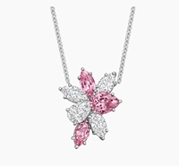 Pendentif de luxe pour femme en or plaqué 10/14/18 carats, avec diamants synthétiques CVD/HPHT, en forme de poire, de marquise, de fleur et de grappe de pétales alternés, rose et blanc