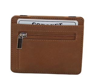 Slim PU Leather <b>Card</b> <b>Holder</b> with Zipper Closure for Credit <b>Cards</b> Brown 6 Inch Minimalist Design - Product Image 3