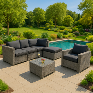 Juego de Sofás de Mimbre Sintético para Exteriores, Diseño de Piscina de Villa de Hotel Inspirado en Resorts, Impermeable, de Primera Calidad, para Relajación y Entretenimiento - Product Image 3