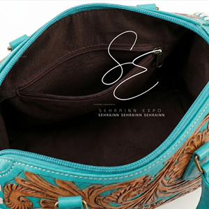 Turquoise Accent Real Leather Mini Duffle Bag Tooled Leather Western Cowgirl Purse 2026 Trendy Medium Cowhide Embossed Speedy - Product Image 6