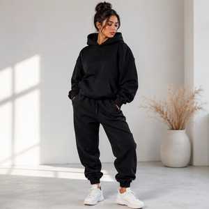 Ensemble de survêtement unisexe épais délavé à l'acide, comprenant un sweat à capuche oversize et un pantalon de survêtement, style streetwear - Product Image 2