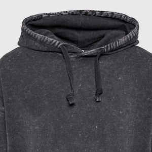 Sweat-shirt à capuche décontracté pour homme, en polyester 100 %, brodé, noir délavé, avec poche kangourou - Product Image 5