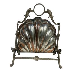 Silver Plated Double Shell <b>Folding</b> Biscuit Barrel Ornate Victorian Style <b>Box</b> Engravings Figurine Topper Airtight Dishwasher Safe - Product Image 5