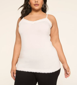 Top de tirantes finos de encaje transpirable de punto para mujer, con copa completa y elástico, estilo crop, ideal para verano. - Product Image 1