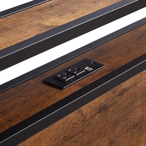 Struttura letto matrimoniale in metallo con luci LED, USB e rivestimento in legno, testiera e pediera, non richiede rete a molle, grande formato - Product Image 2