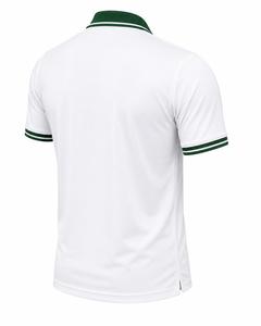 Polo homme blanc personnalisé à manches courtes avec col et bordure de manchette verts, style tricoté décontracté, polo homme premium, faible MOQ - Product Image 6