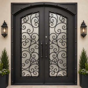 Puertas de Entrada Dobles de Hierro Forjado Personalizadas con Vidrio, Puertas de Seguridad de Lujo para Viviendas Residenciales y Villas - Product Image 4