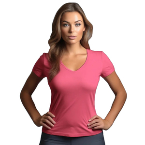 T-shirt en coton de haute qualité pour femmes, col en V, respirant, imprimé uni, décontracté, manches courtes pour le sport et la remise en forme - Product Image 5