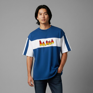 T-shirt décontracté pour homme en maille ajustée, 150 grammes, motif léopard brodé, 100 % coton, manches courtes, anti-boulochage - Product Image 1