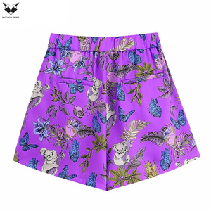 Conjunto de 2 Piezas para Mujer con Estampado Floral Morado, Top Holgado con Cuello Camisero y Botones al Frente, Atuendo Casual de Verano - Product Image 4