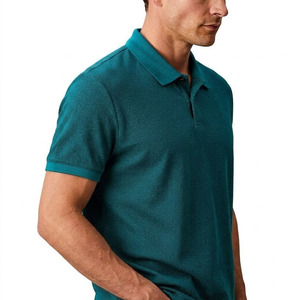 Polo de Punto de Manga Corta Azul Verde Azulado para Hombre, Transpirable, Casual, de Color Sólido, Corte Regular, Polo Liso - Product Image 1