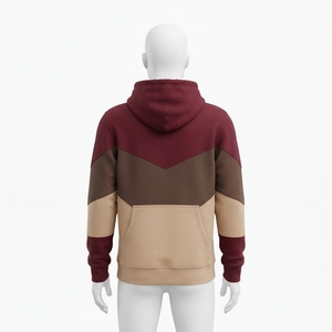 Sudadera con Capucha para Mujer, Diseño Color Block, Color Borgoña, Marrón y Beige, Felpa, Bolsillo Canguro, Logotipo Personalizado, Estilo Urbano - Product Image 3