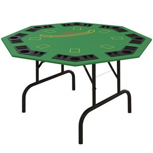 Tavolo da Poker Ottagonale Verde Pieghevole da 47 Pollici per Blackjack, Texas Hold'em e Altri Giochi con Vassoio Porta Fiches e Portabicchieri - Product Image 1