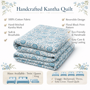 Manta de patchwork Kantha vintage al por mayor, hecha a mano con sari de algodón reciclado, colcha reversible estilo boho para decoración del hogar - Product Image 2