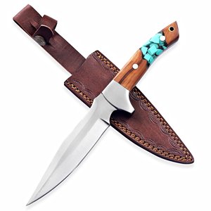 Cuchillo Bowie Táctico OEM Personalizado con Mango de Palisandro y Funda de Cuero, Hoja de Acero 440C de Espiga Completa para Caza, Camping y Fileteado - Product Image 1
