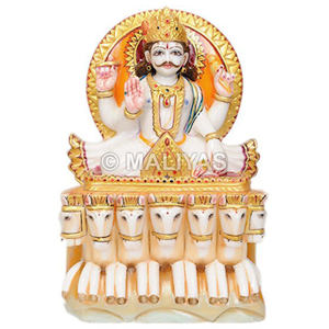 หินอ่อน Surya Navagraha Murti | หินอ่อนทำด้วยมือ Surya Dev Idol-maliyas - Product Image 1