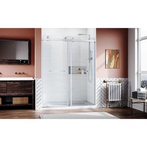 Porte de douche coulissante sans cadre en verre 56 60 pouces W X 76 In. Verre trempé transparent épais de 3/8 po (10 mm) en acier inoxydable robuste - Product Image 1