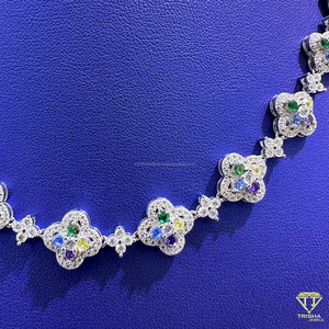 Chaîne en argent sterling 925 avec pierres précieuses multicolores, pierres simples, moissanite VVS, cadeau pour petite amie - Product Image 4