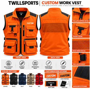 Chaleco de Trabajo Multibolsillos para Hombre, Chaleco Portaherramientas sin Mangas con Logotipo Personalizado, Ropa de Trabajo Resistente con Cierre de Cremallera - Product Image 6