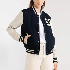 <b>Ladies</b> College Varsity <b>Jacket</b> Classic Baseball Letterman Style Comfortable Casual Fashion Outerwear Wholesale Supplier Letterman - Product Image 2