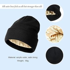 Bonnet en satin rafraîchissant pour l'été, doublure de casque respirante et légère, bonnet doublé en satin pour l'hiver, tricoté double couche - Product Image 3