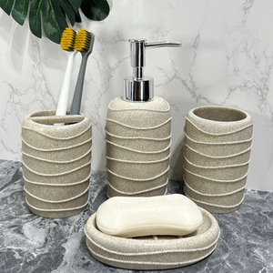 Juego de Baño de Resina de Piedra Arenisca de Lujo a Bajo Precio, Accesorios de Baño de Poliresina para Decoración del Hogar y Hoteles - Product Image 4