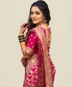 Sari Tradicional Banarasi de Seda Artística KV (Rosa) Reversible de Secado Rápido y Sin Arrugas para Fiestas de Otoño para Mujer - Product Image 3