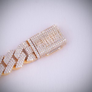 18K Gold Plated Iced Out Cuban Link Bracelet with Moissanite Chain <b>Bangle</b> Round Cut Claw <b>Set</b> Party Jewelry - Product Image 2
