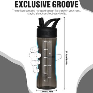 Borraccia in Tritan Senza BPA con Cannuccia, Design Anti-perdita per Viaggi, Casa, Scuola - Nera, Bottiglia per Purificazione per Esterni - Product Image 3