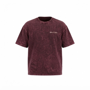 <b>Men's</b> Burgundy Washed T Shirt Oversized Crew <b>Neck</b> Short Sleeve Casual Streetwear Cotton <b>Tshirt</b> Relaxed Fit Top - Product Image 3