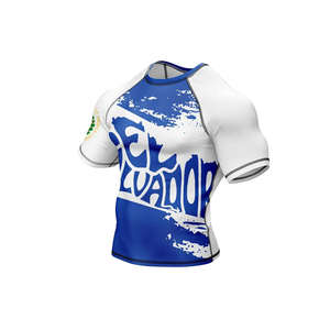 Camiseta de Compresión Deportiva para Hombre, Manga Larga, Diseño Gráfico de El Salvador, Blanca y Azul, para Entrenamiento Atlético, Ropa Deportiva de Alto Rendimiento - Product Image 1