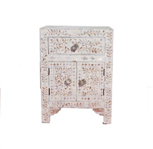 Bed Side Cabinet Handmade Floral Bone Inlay Mother of Pearl Inlaid 3 Drawer Side Table Bedroom Living Room Furniture