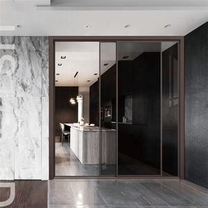 التراص باب خزانة ملابس الألومنيوم الأسود خزانة فرملس الخارجي أبواب زجاجية انزلاقية إطار خشبي أبواب بمرايات متزلجة - Product Image 6