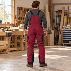 Salopette de travail pour homme, salopette de chantier, salopette de construction, avec genouillères renforcées, poche zippée, bretelles réglables, vêtement de travail utilitaire - Product Image 4