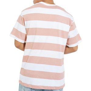 Pink And <b>White</b> Horizontal Stripe Casual Cotton Summer <b>Tee</b> For Men Lightweight Breathable Short Sleeve Comfortable Daily Top - Product Image 2