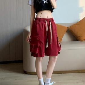 Shorts cargo taille haute en polyester, style américain estival, passe-partout, avec grandes poches, respirants et décontractés - Product Image 1