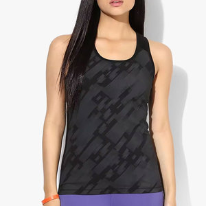 <b>Women's</b> <b>Black</b> Geometric Print <b>Tank</b> <b>Top</b> Scoop Neck Knitted Quick Dry Sporty Style 100% Polyester - Product Image 1