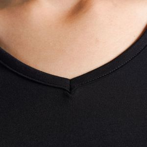 T-shirt pour femme à col en V, coupe ample, décontracté, respirant, en coton doux, pour le sport, le yoga, la course à pied, uni noir - Product Image 5