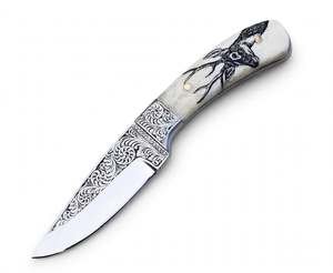Cuchillo de cocina artesanal de acero grabado con mango de hueso, herramienta de exhibición - Product Image 6
